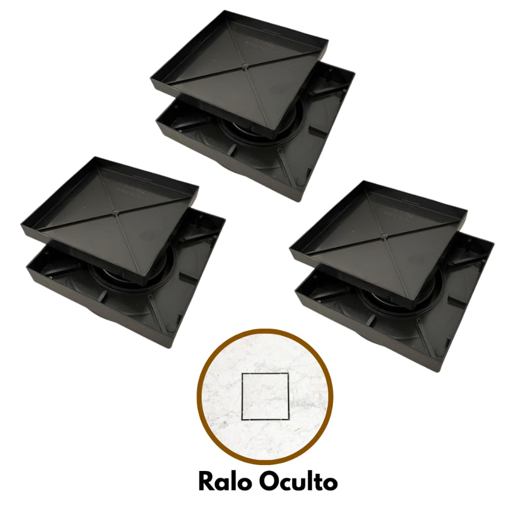 Kit 3 Ralo Oculto Quadrado Anti Odor e Anti Inseto 15x15cm Abs Preto Moderno