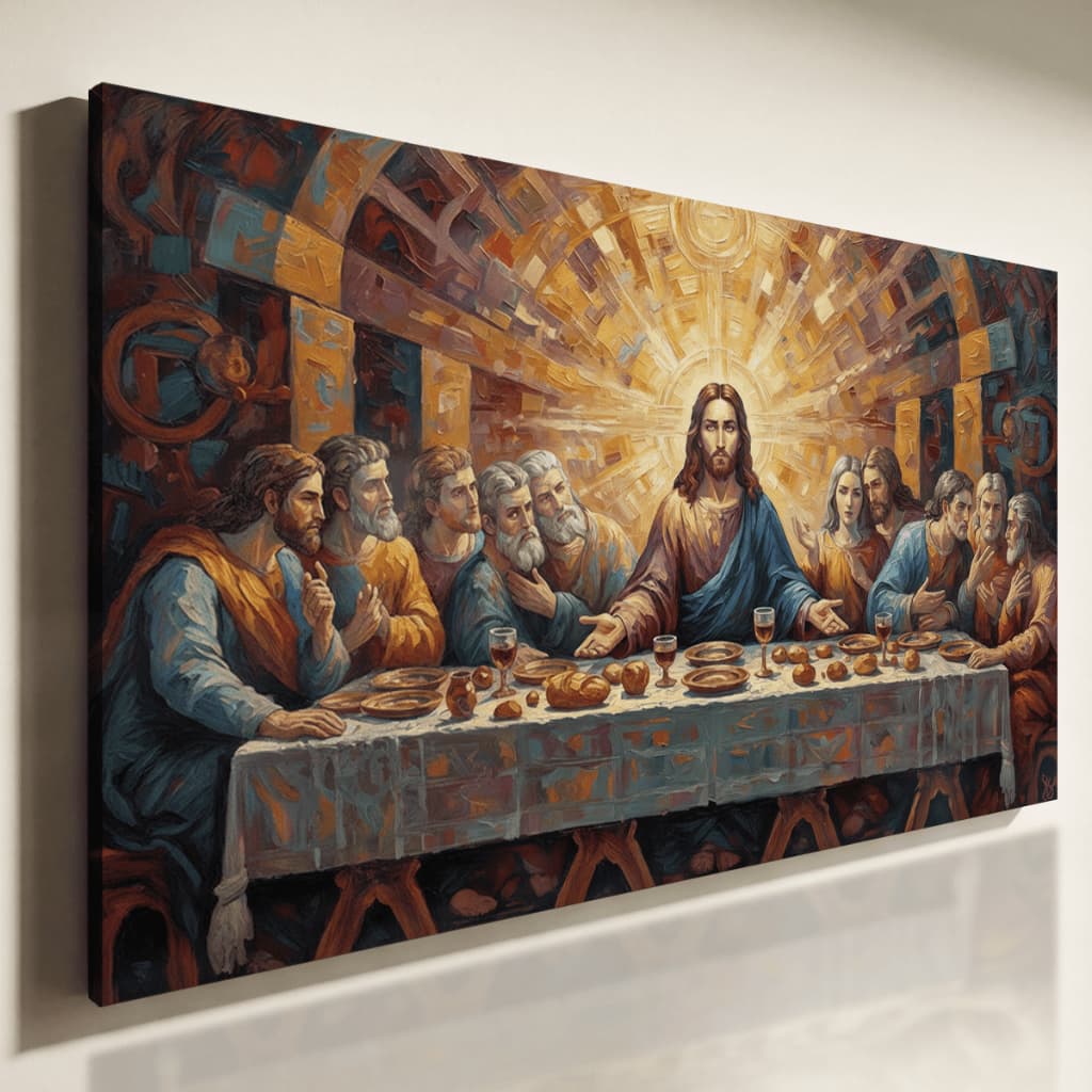 Quadro Decorativo Santa Ceia Moderna Jesus Cristo Arte Religiosa Iluminada Sala Luxo