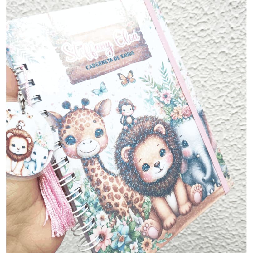 Caderneta personalizada Safari para menina com nome da criança em promoção