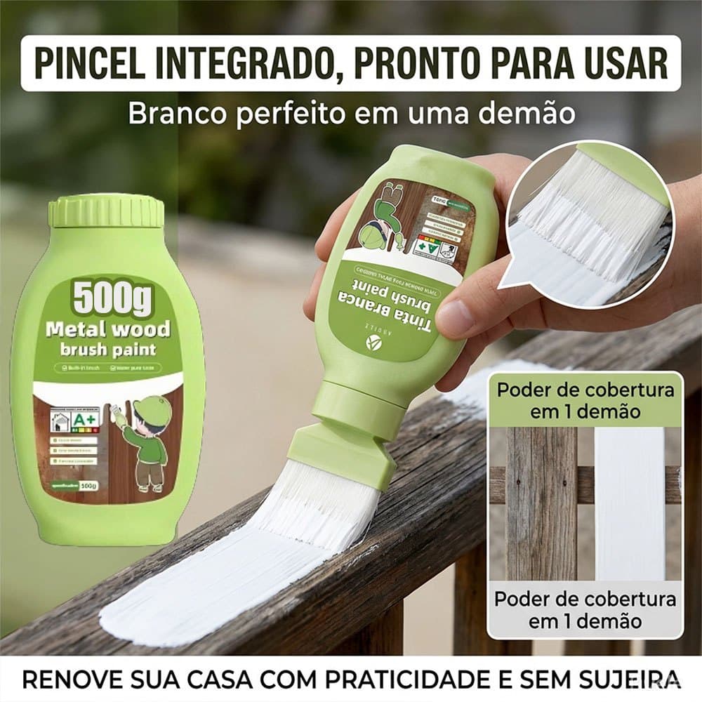 500g de tinta à base de água branca para renovação de corrimãos de ferro forjado e móveis de madeira