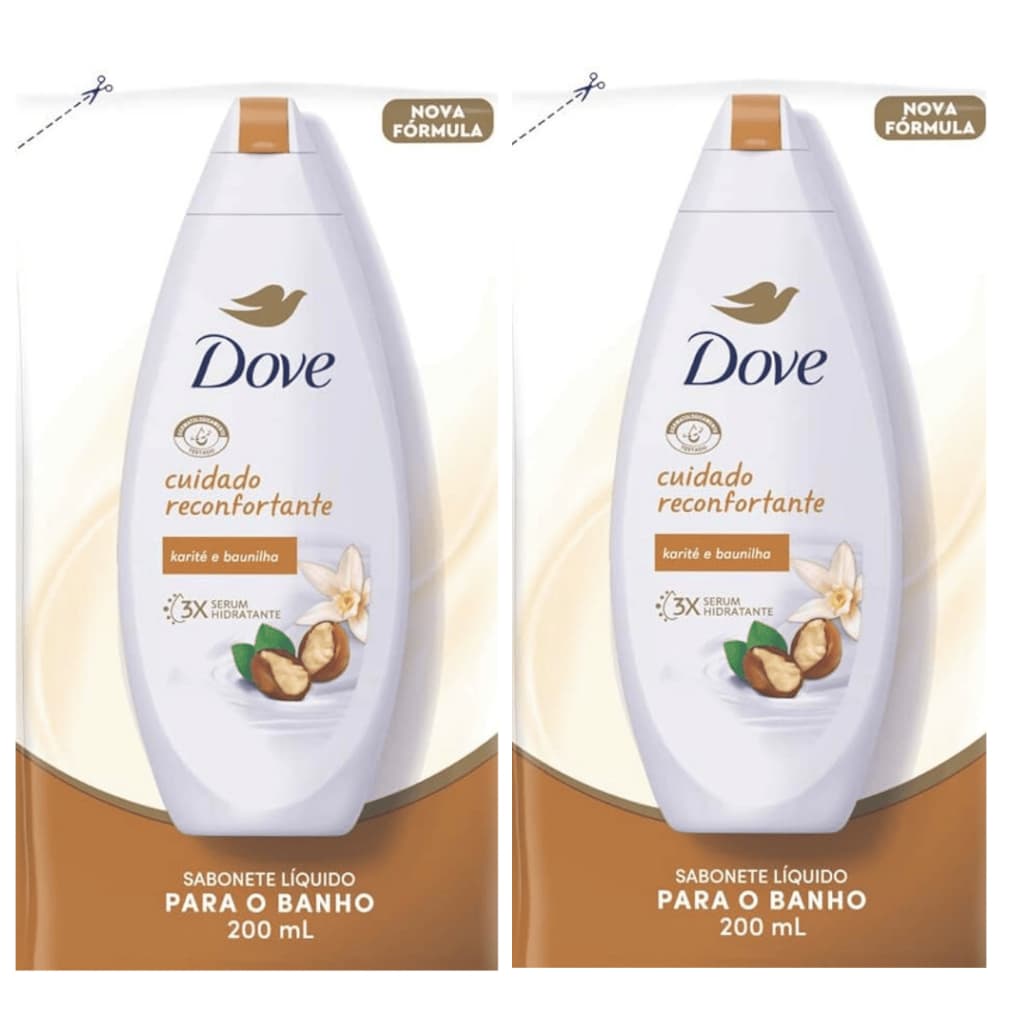 Kit 2 Refil Sabonete Liquido Dove Cuidado Reconfortante Karité e Baunilha 200ml cada
