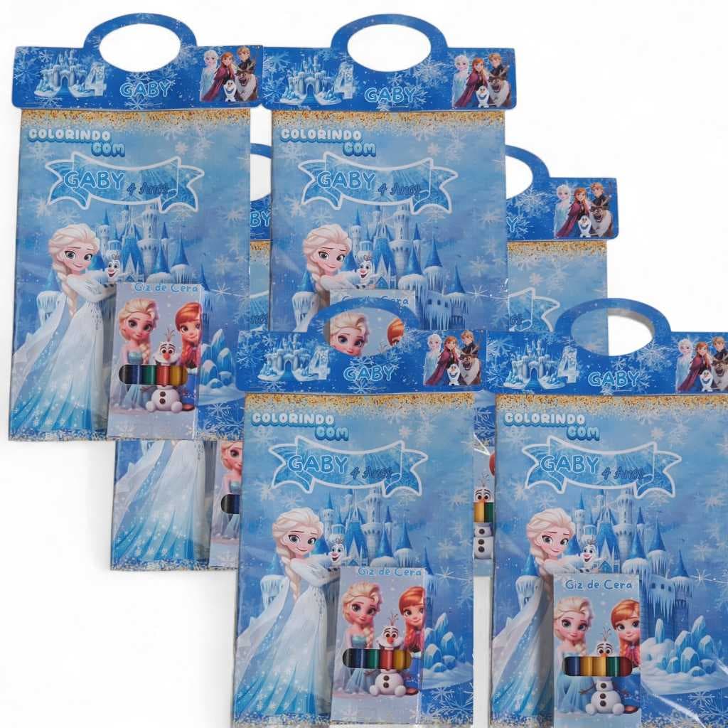 Kit REVISTINHA Livros de Colorir e Giz de Cera Personalizados - FESTA E LEMBRANCINHAS- FROZEN