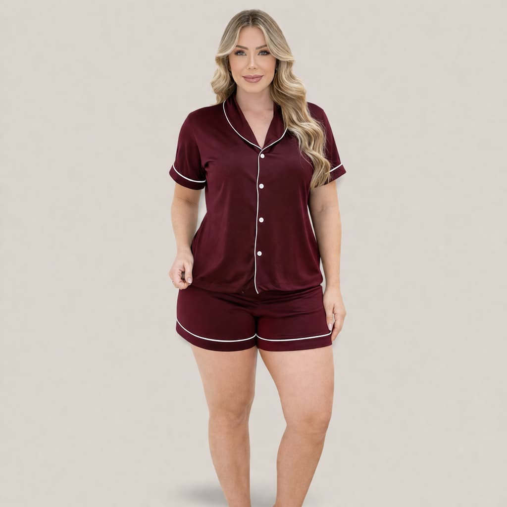 Baby Doll Pijama Americano Feminino Amamentação Malha Fria Cirurgico com Botões Confortavel/ De Cor