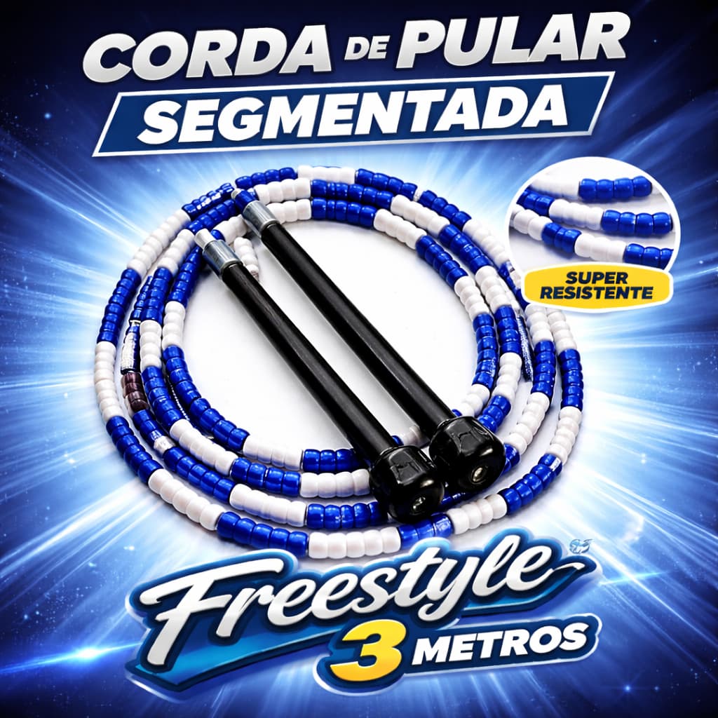 Corda Segmentada Para Pular Freestyle Beaded Rope Prottector 3mt Cor Azul E Branco Exercícios