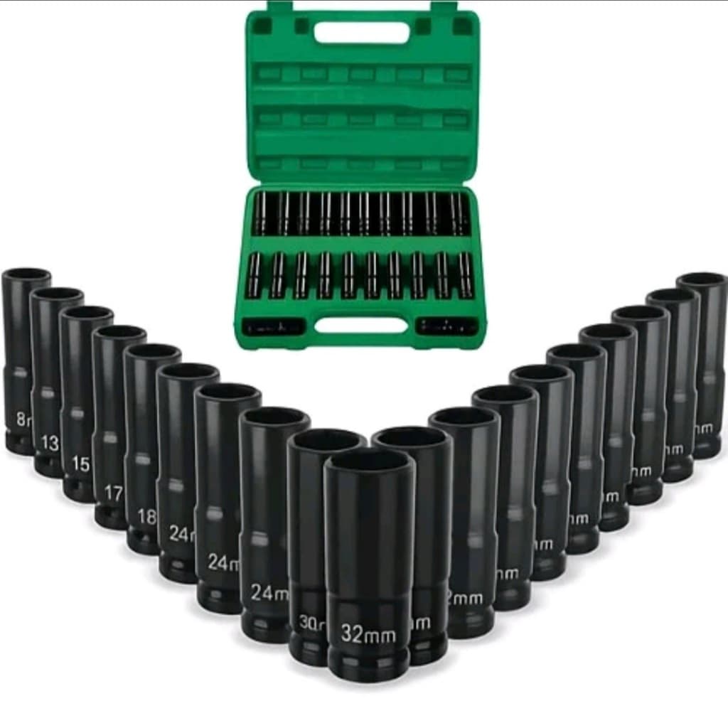 Kit Jogo Soquete Impacto 15 Peças Sextavado 1/2 8-32 Mm Chave Canhão Chave Impacto