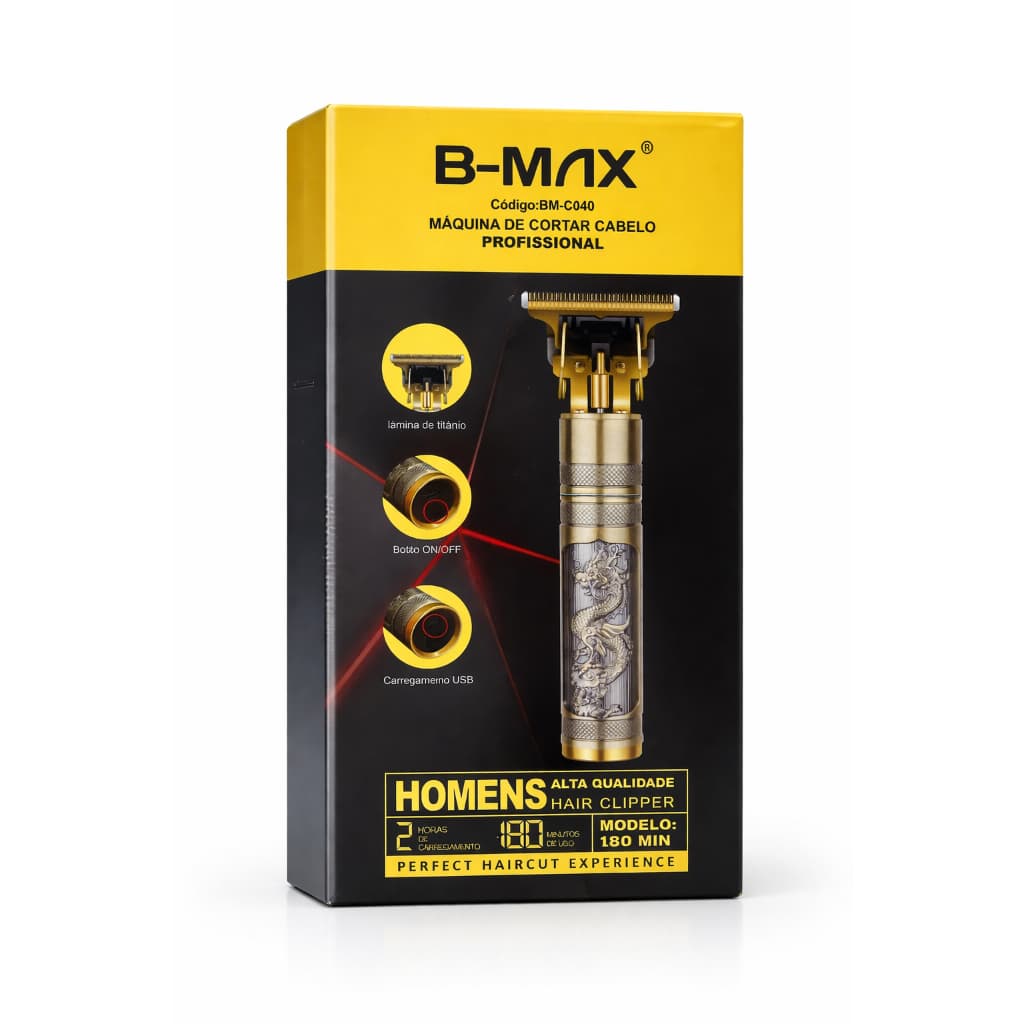 Máquina Profissional Sem Fio B-Max BM-C040 🔥 Barbeador Elétrico USB Lâmina Titânio Corte Preciso 180min