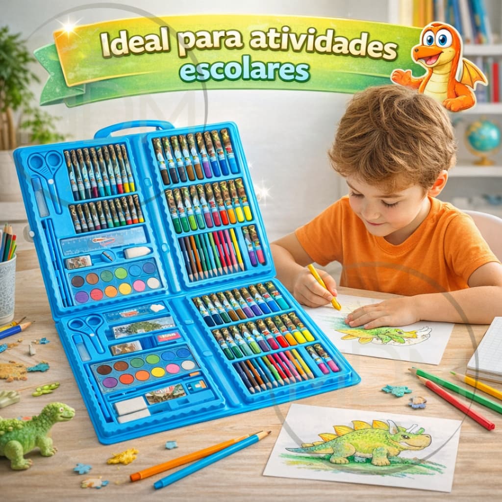 Maleta Estojo Escolar de Pintura Colorir Recreação Infantil Menino Com até 86 peças