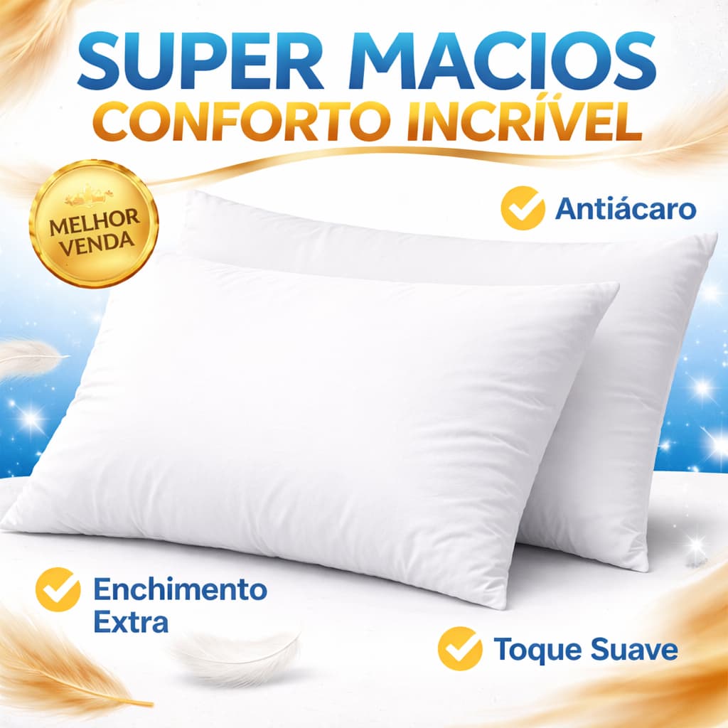 Travesseiro Macio Confortavel Antialérgico 70X50CM Branco Ortopédico Cervical Relaxante