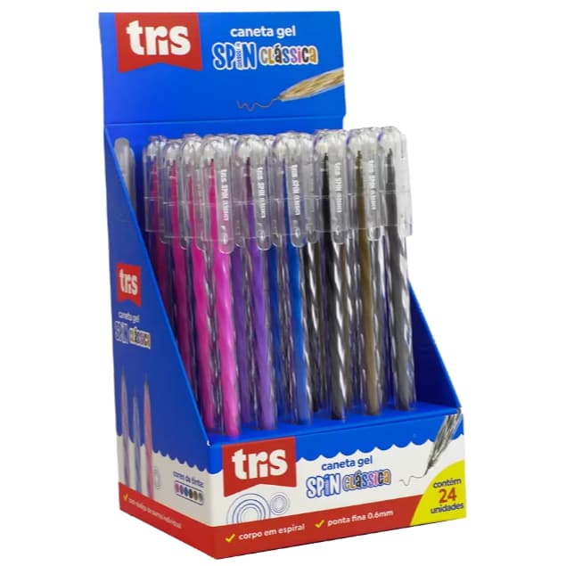 ✍️ Caneta Gel Spin 0.6mm – Tris – Display com 24 Unidades