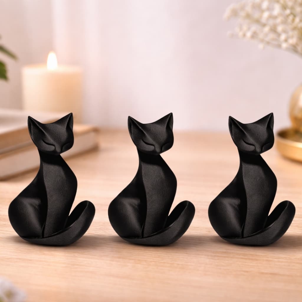 Kit Enfeite Para Sala Escultura Gato Preto Minimalista | Gato Decorativo | Para sala Moderna | Estatueta decorativa