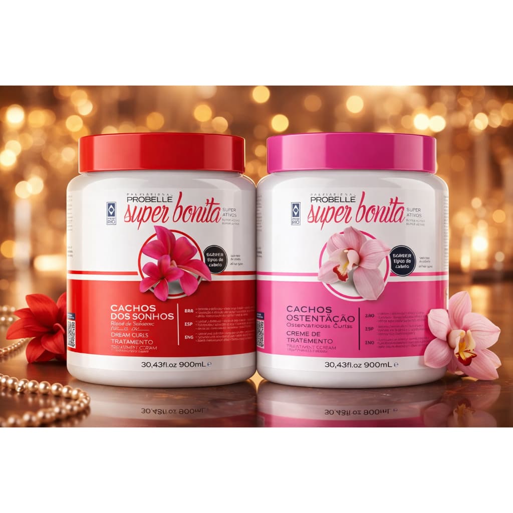 Creme Probelle Super Bonita 900ml Cachos dos Sonhos Vermelho e Cachos Ostentação Rosa Definição e Brilho
