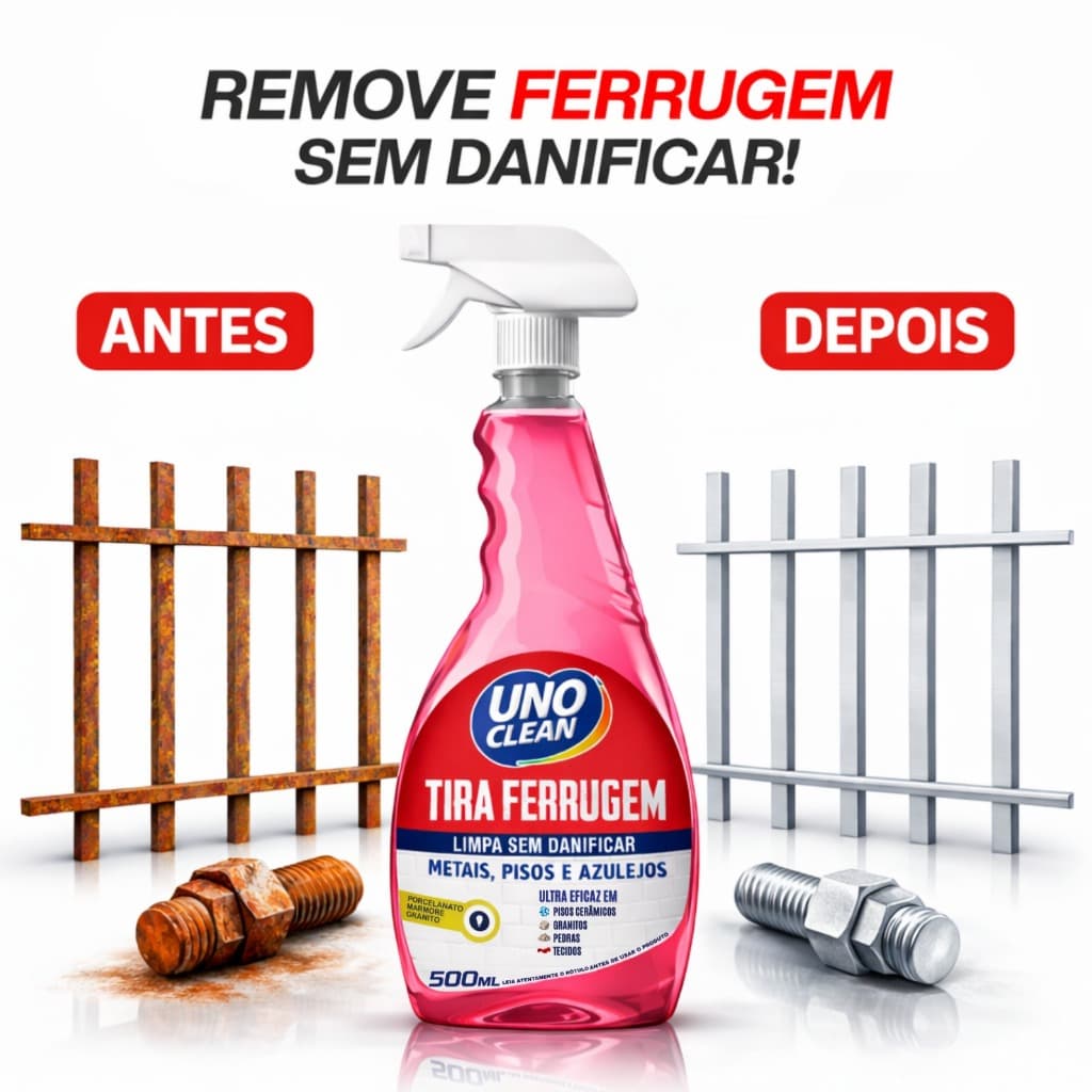 Tira Ferrugem Uno Clean 500ml Remove Oxidações Ferrugens Profissional Sem Danificar Resultado Imediato