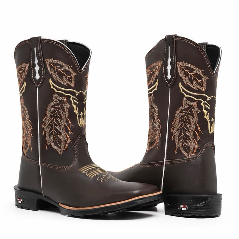 Bota Texana Masculina Boiadeira Boi Bordada Couro Bico Quadrado