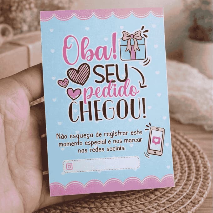 50 ou 100 Cartões Agradecimento ao Cliente 6,5 x 9,5cm | Card Obrigada pela compra Brinde Loja E-commerce