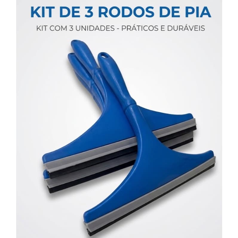 Kit 3 Rodos de Pia - Rodo Plástico Colorido Seca Rápido Cozinha e Banheiro