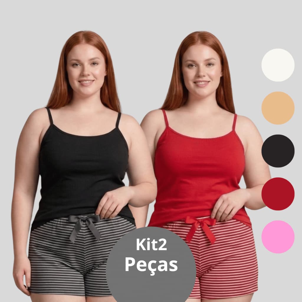 KIT 2 Conjunto Pijama Feminino Plus Size Luxo Composê Premium Baby Doll Premium Com Caimento Perfeito Para Dormir