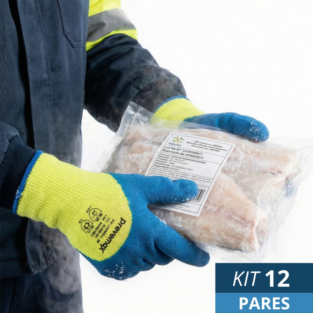 Luva Térmica Câmara Fria -30°C Frigorífico Kit 12 Pares EPI Profissional
