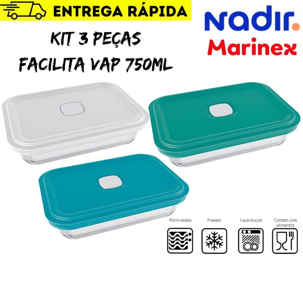 Tigela Marinex Vidro Temperado 750ml com Tampa – Resistente ao Choque Térmico
