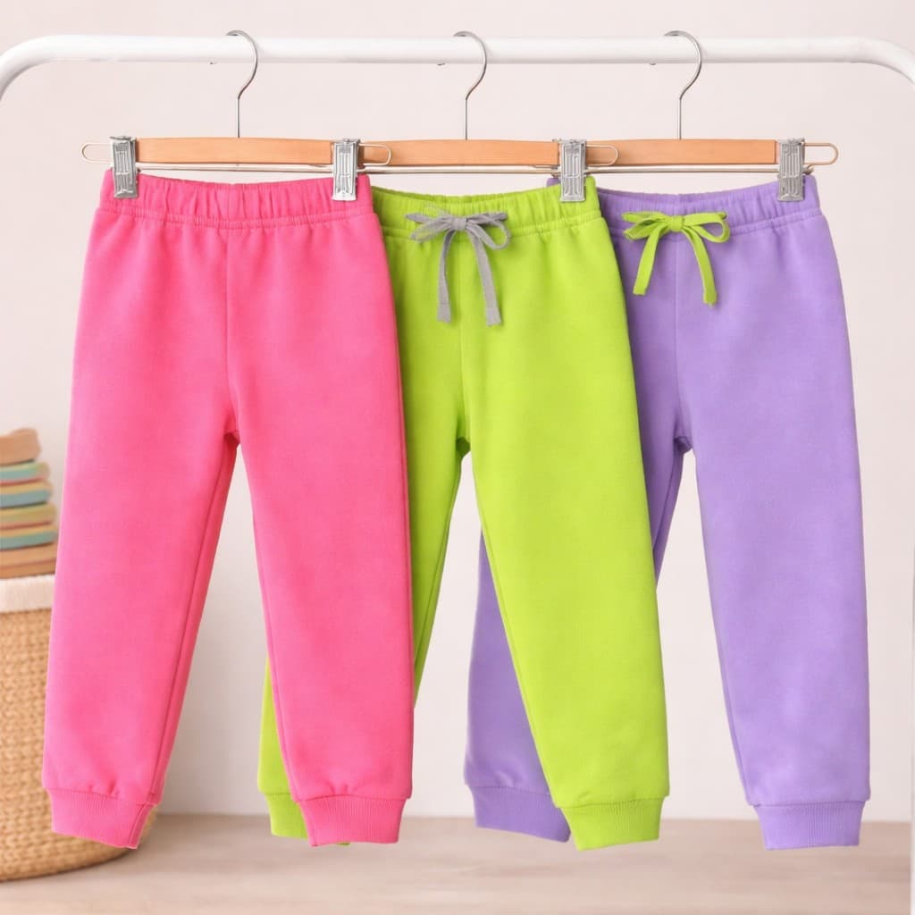Kit 3 Calças Moletom Infantil Feminina Peluciada Inverno Menina Básica Confortável 1 ao 14 anos