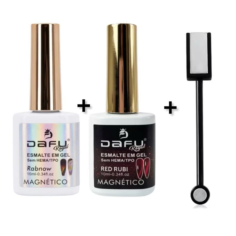 Kit 2 Esmaltes em Gel Magnético + Imã Cat Eye – Sem HEMA / Sem TPO – 10ml Alta Qualidade para Nail Designer