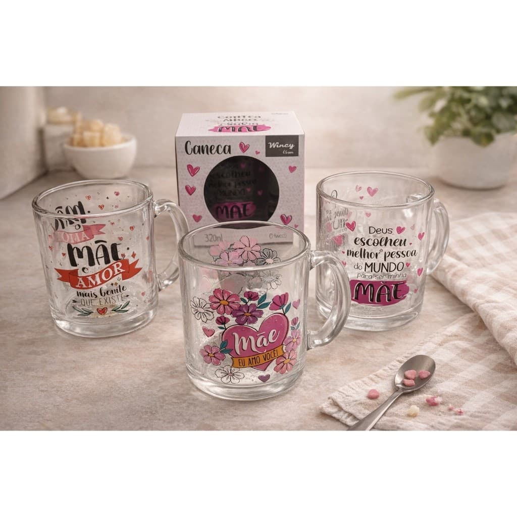Caneca De Vidro De Alta Qualidade 320 ML Com Alça E Frase Especial Para Presente Mãe