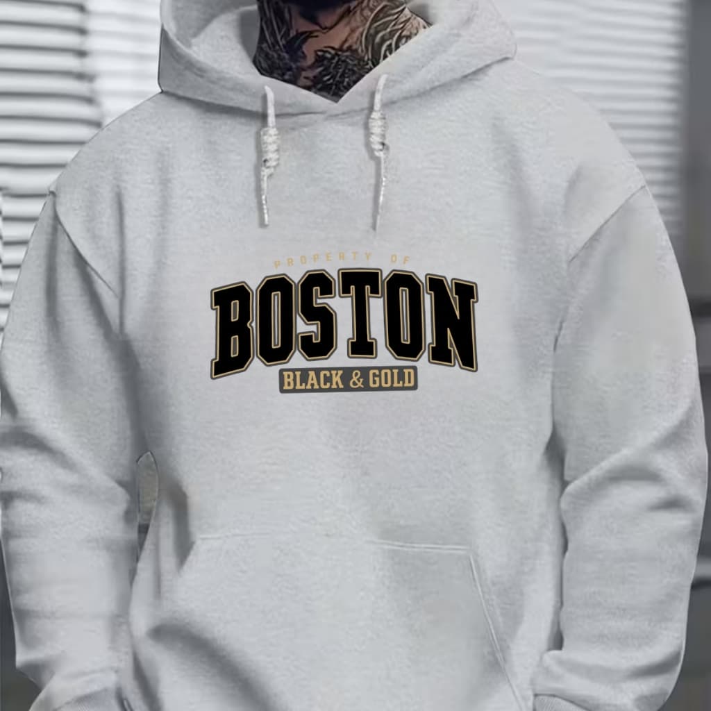 moletom masculino feminino blusa de frio casaco peluciado inverno blusão cinza Boston estampado capuz bolso