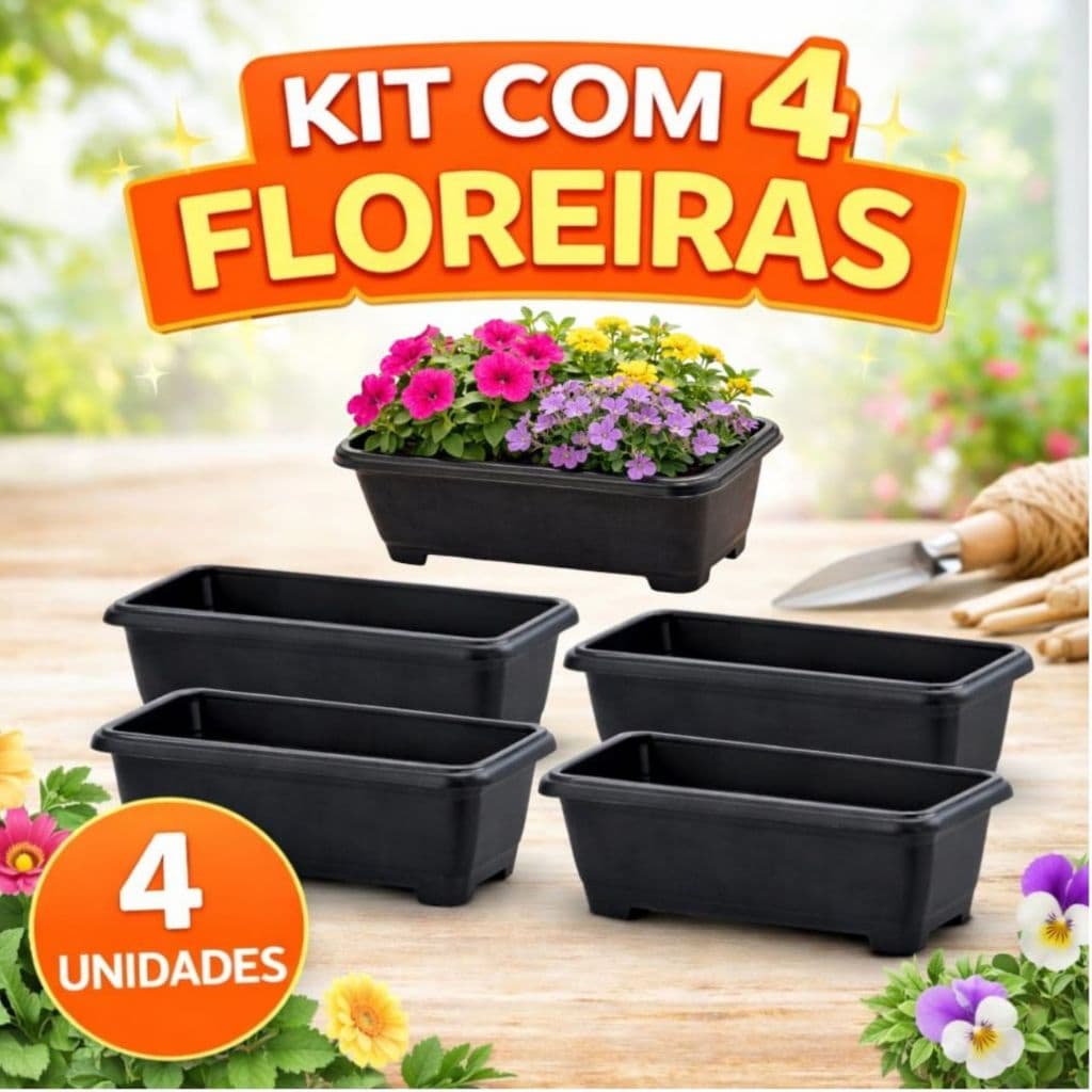 Kit 4 Floreiras Horta Jardineira Casa Janela Jardim- Plástico 950ml cada