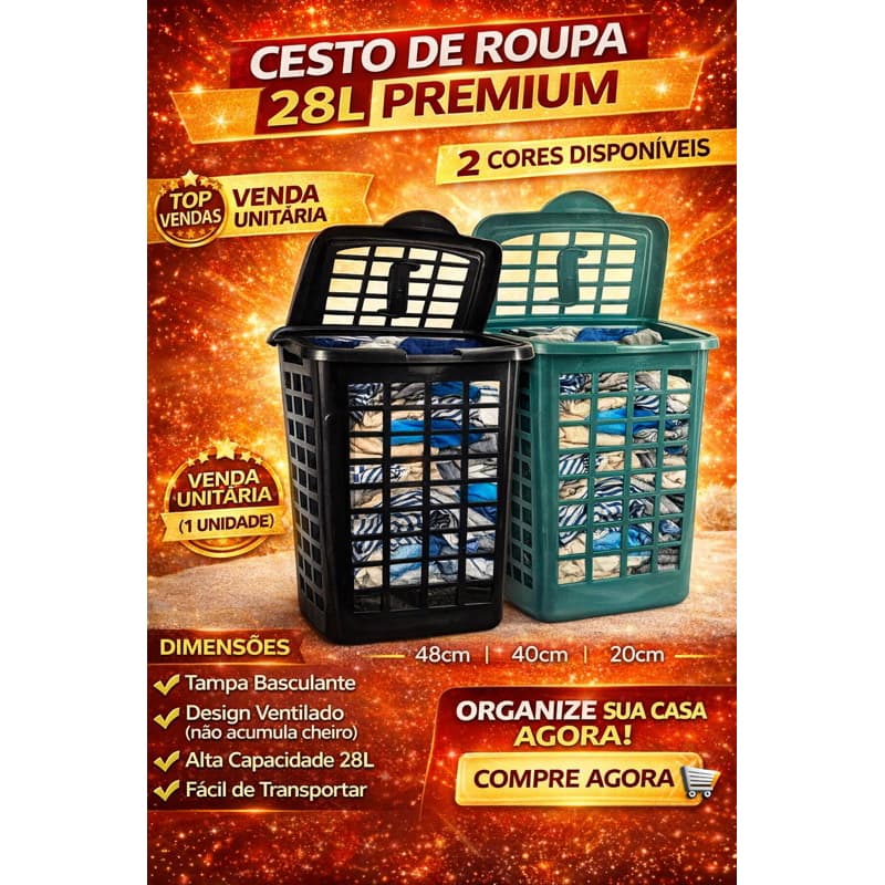 Cesto De Roupas 28 LTS Banheiro Lavanderia Telado Retangular
