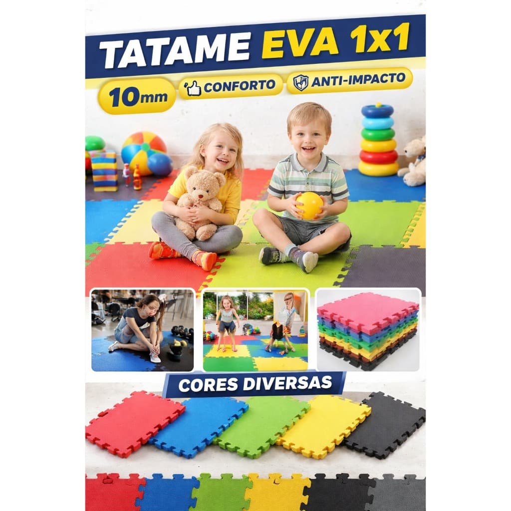 Tatame EVA 1x1 10mm Anti Impacto Infantil Academia Conforto Cores Diversas  🏋️