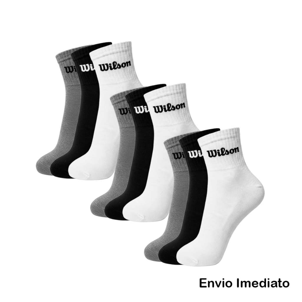 Kit 9 pares de meia Wilson cano curto canelada algodão