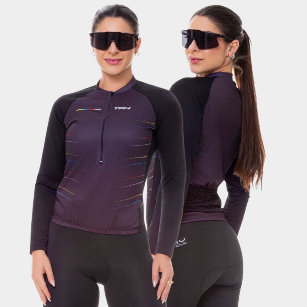 Camisa de Ciclismo Roupa Feminina Line Colors Frio Manga Longa