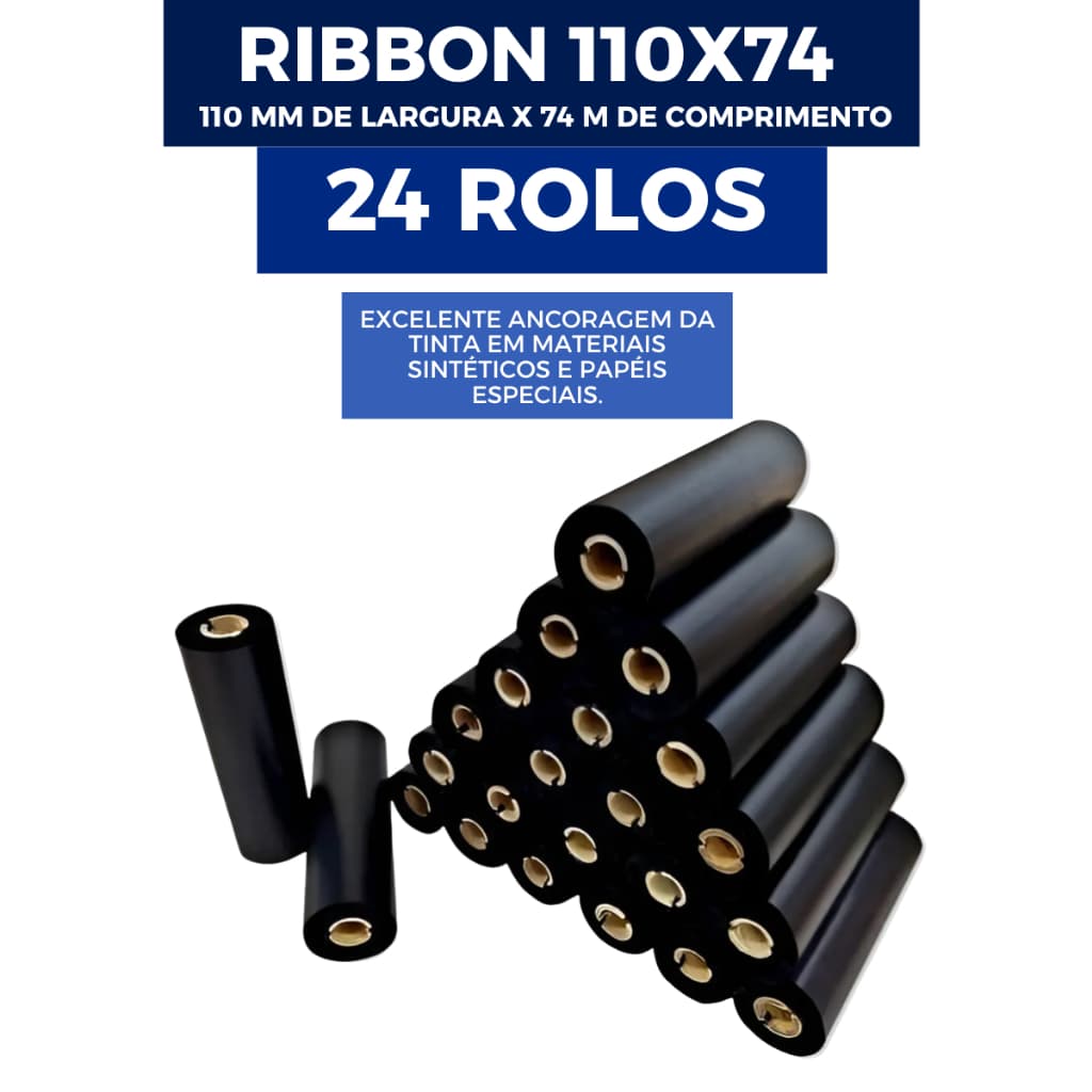 24 Rolos Ribbon Fita Resina R400 110x74 Impressão Preto