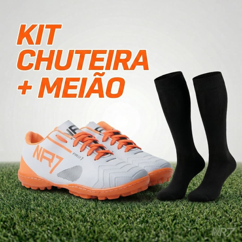 Chuteira Society Masculina Adulto Solado Costurado Resistente Kit Com Meiao Para Futebol