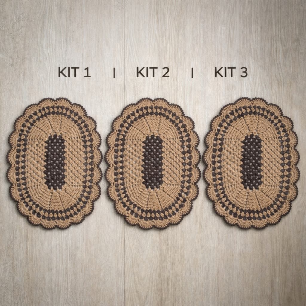 Tapete de Crochê Oval 70x45 Caramelo + Marrom Capuccino | Artesanal | Lavável | Para Porta e Cozinha