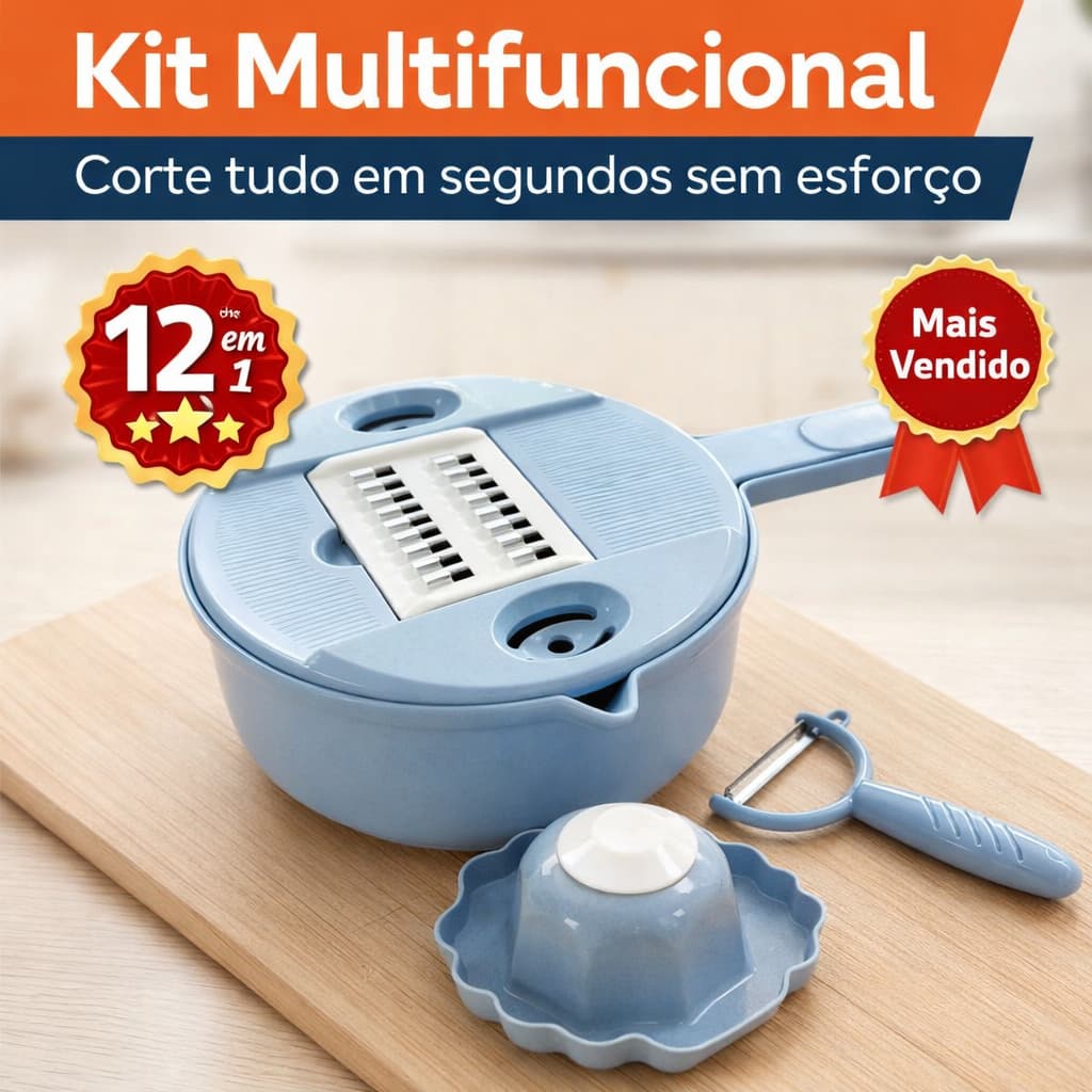 Kit Ralador e Fatiador 12 em 1 Multifuncional Cortador de Legumes Rápido Prático Cozinha