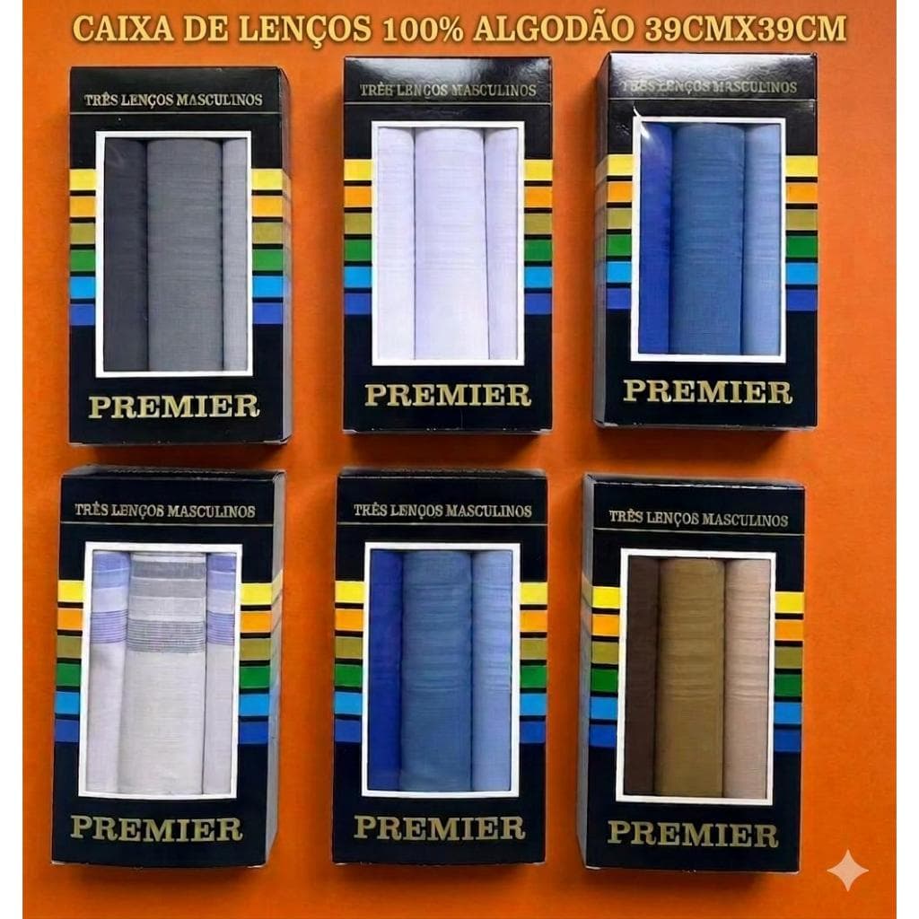LENÇO DE BOLSO 100% ALGODAO 39X39 PREMIER C/3