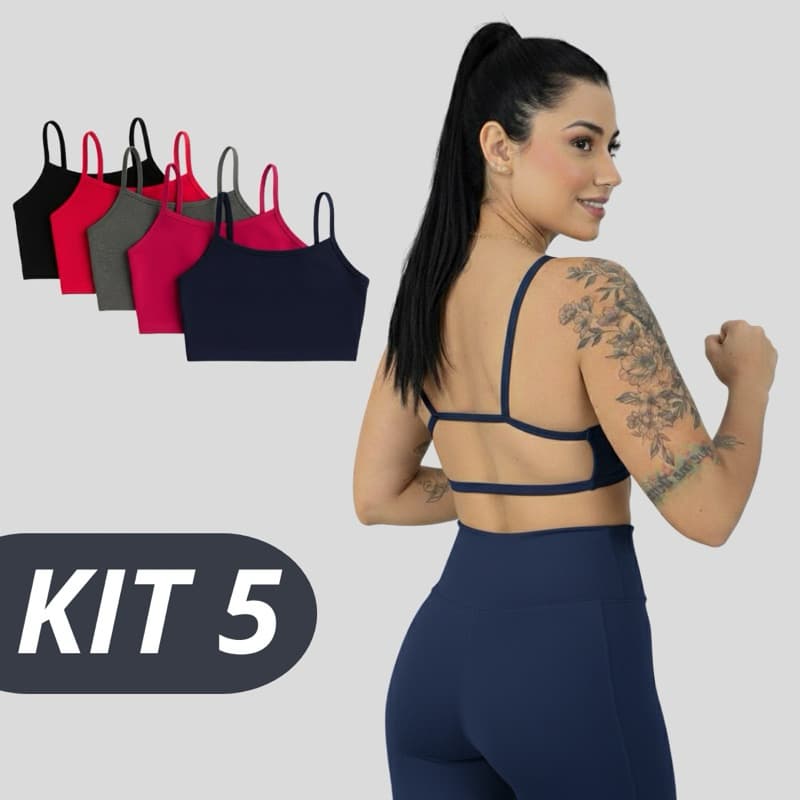 KIT 5 top Costa nua fitness moda gringa confortável fitness e casual cropped treino alcinha academia sem bojo