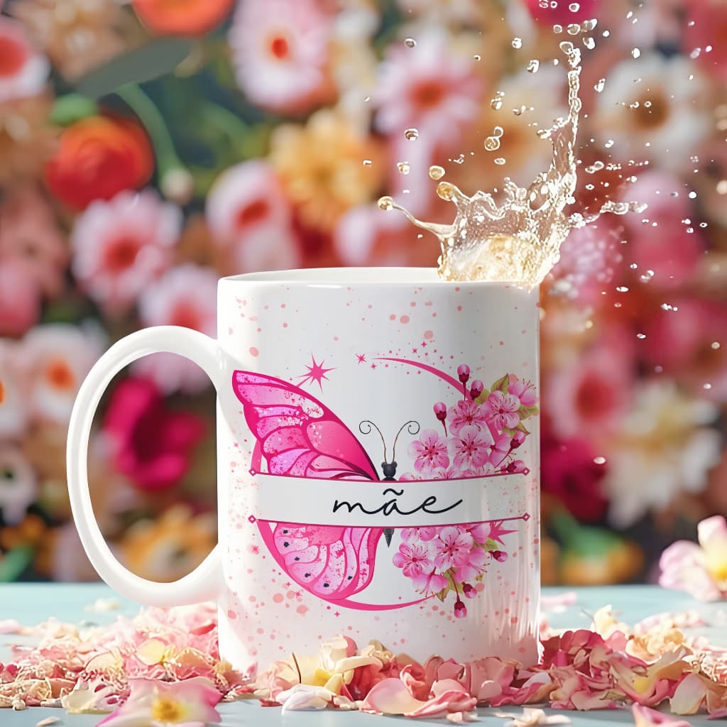 Caneca Dia das Mães Borboleta Rosa Personalizada A Mais Linda Metamorfose Presente Criativo Mãe
