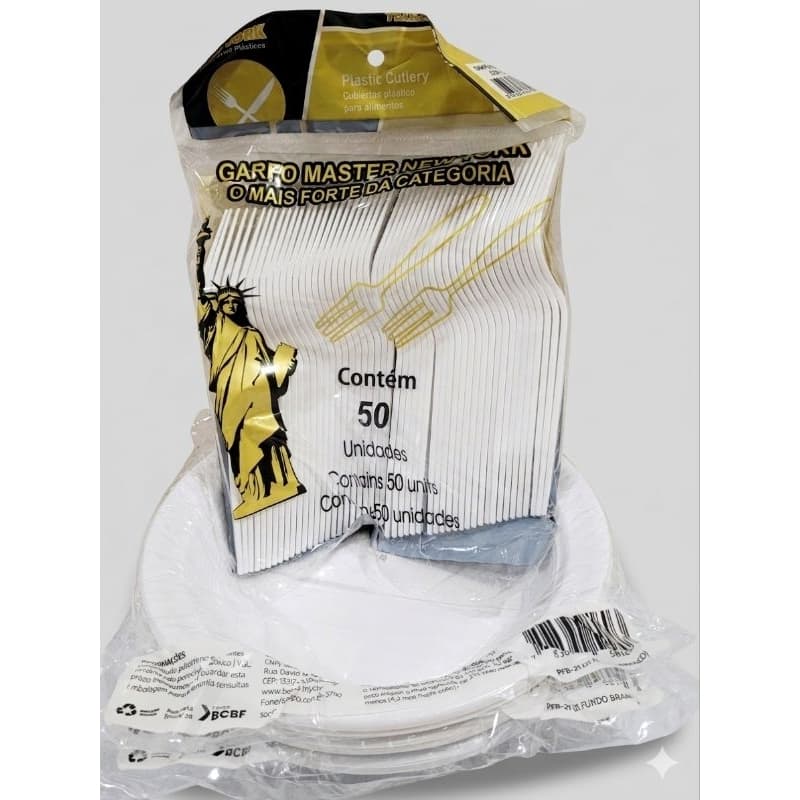 Kit Refeição 30 pratos fundos 21cm + 50 garfos resistentes