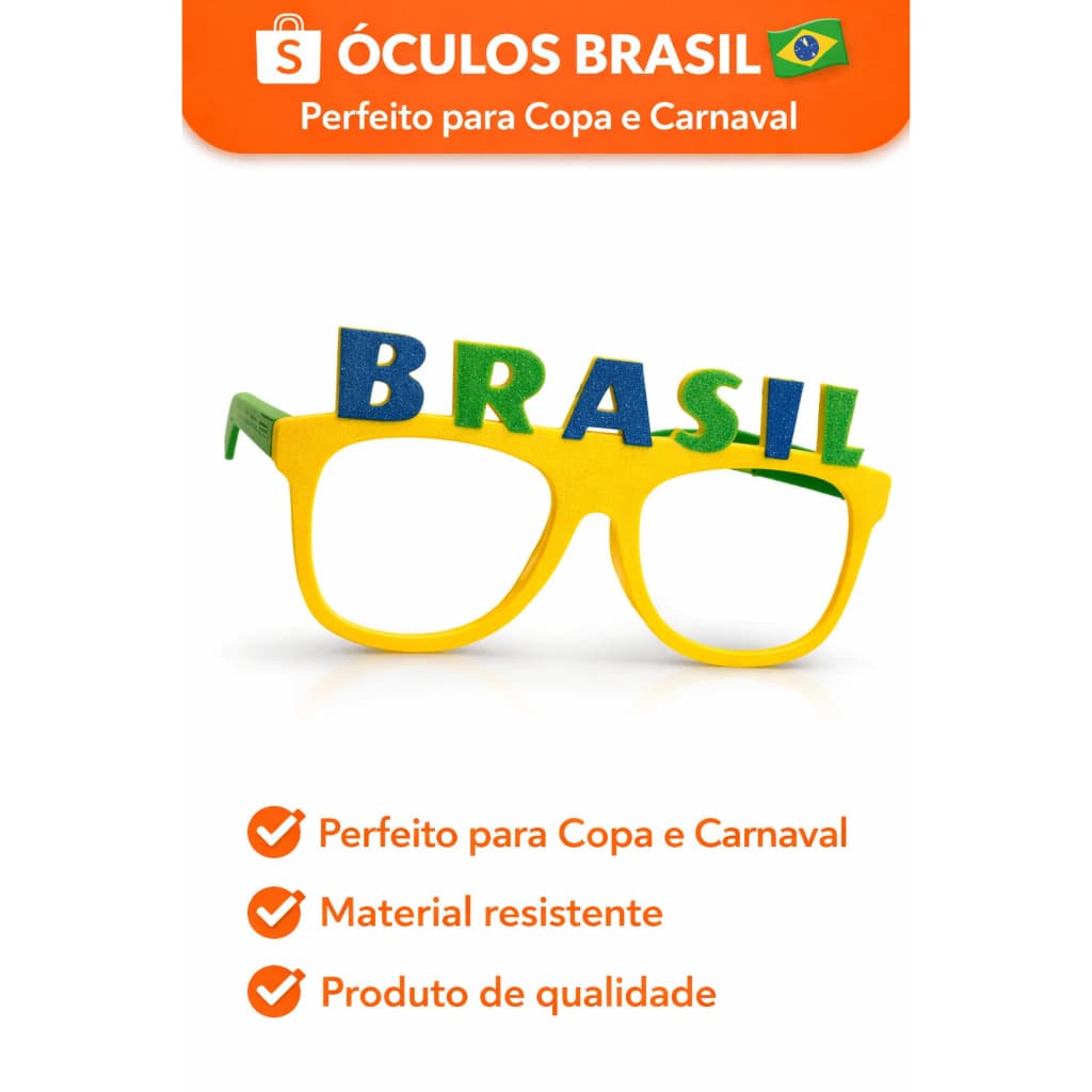 Óculos Brasil Copa do Mundo 🇧🇷 | Óculos Divertido Torcida Carnaval Festa Verde Amarelo | Acessório Torcedor