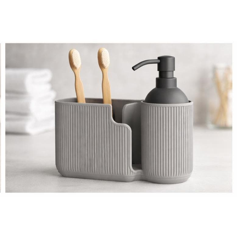 Organizador de Banheiro Porta Escova e Dispenser Sabonete Líquido – Kit Moderno Minimalista