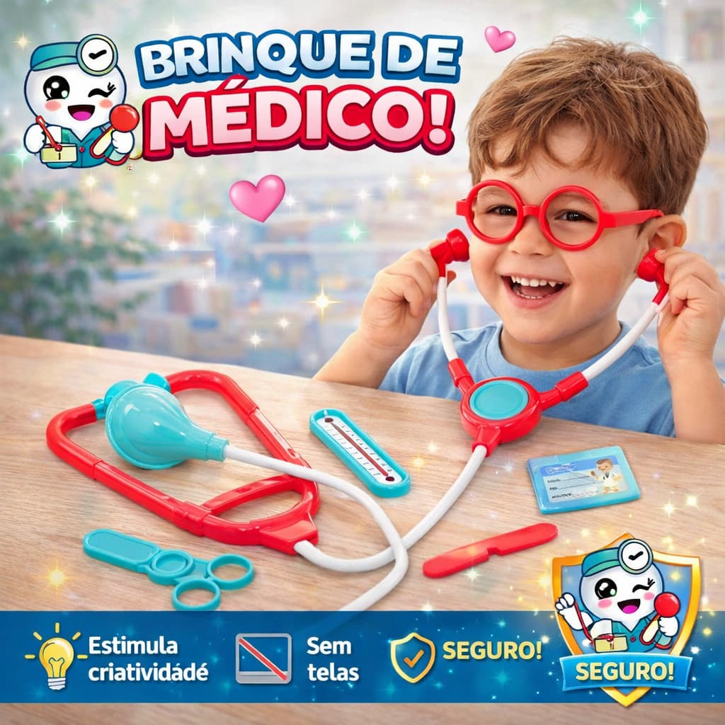 Kit Médico Infantil Brinquedo Educativo com Acessórios Doutor Faz de Conta +3 Anos