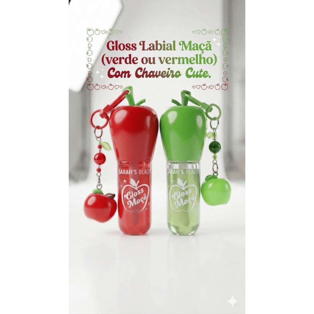 Lip Gloss Maçã (verde ou vermelha) Hidratante Com Chaveiro | Brilho Intenso Labial Frutado Fofo Envio Imediato