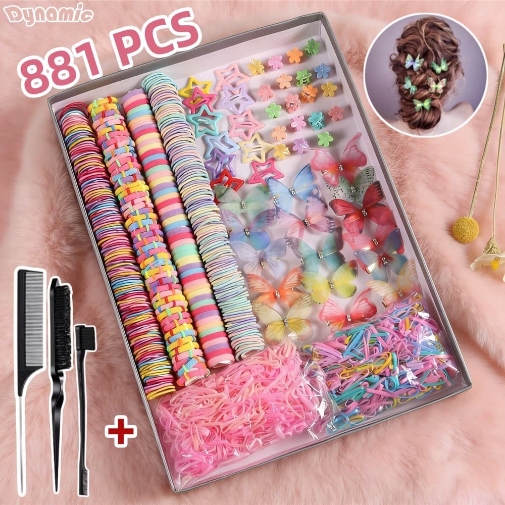 Kit de Adereços para Crianças 881PCS Elásticos Borboletas Fitas Decorativas para Cabelo-DY