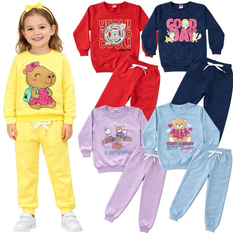 Kit Sortido 8 Peças Moletom Roupa De Bebê Menina - 4 Conjuntos Casaco e Calça Infantil Inverno