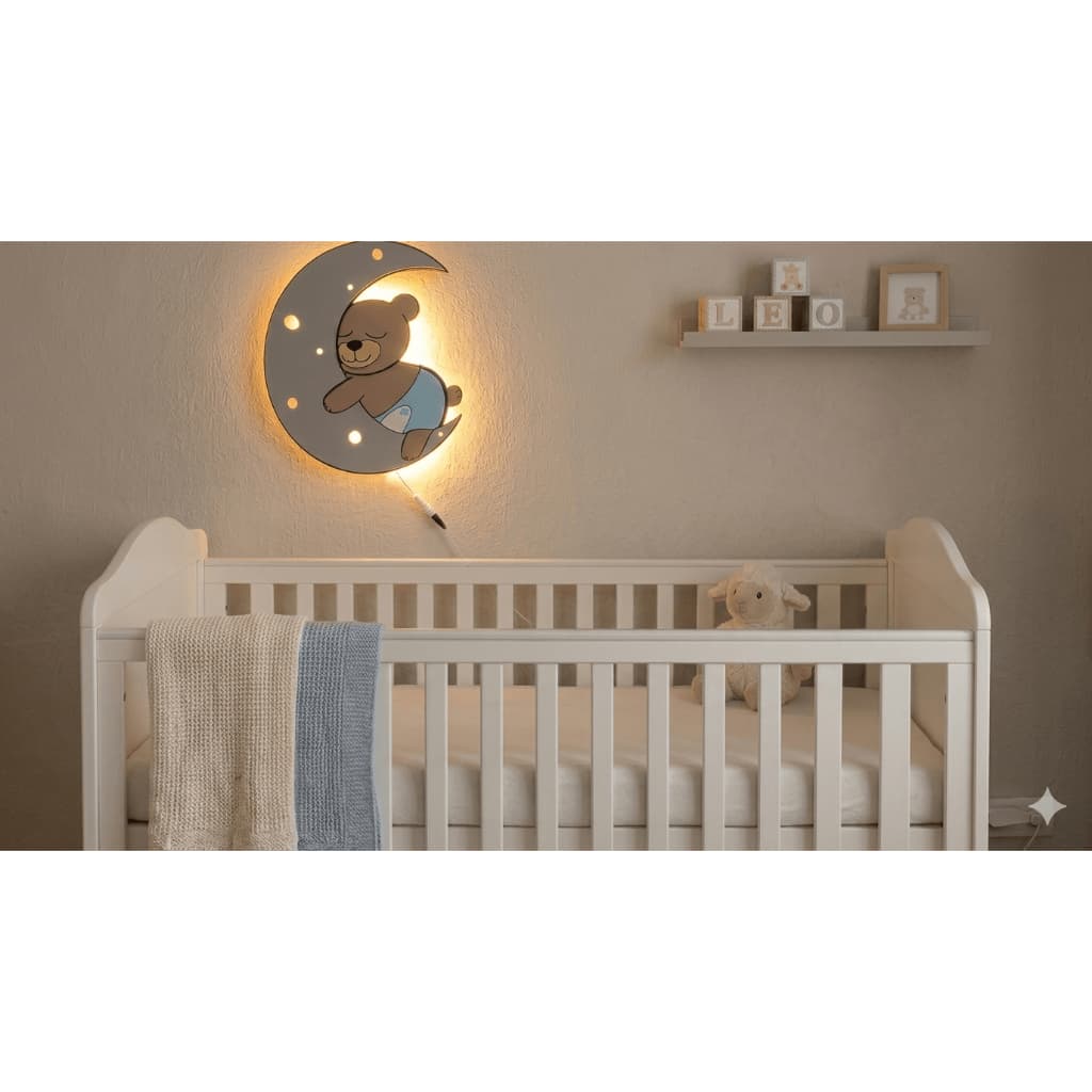 Enfeite Maternidade Urso Lunar Neon - Luminária Infantil Mdf