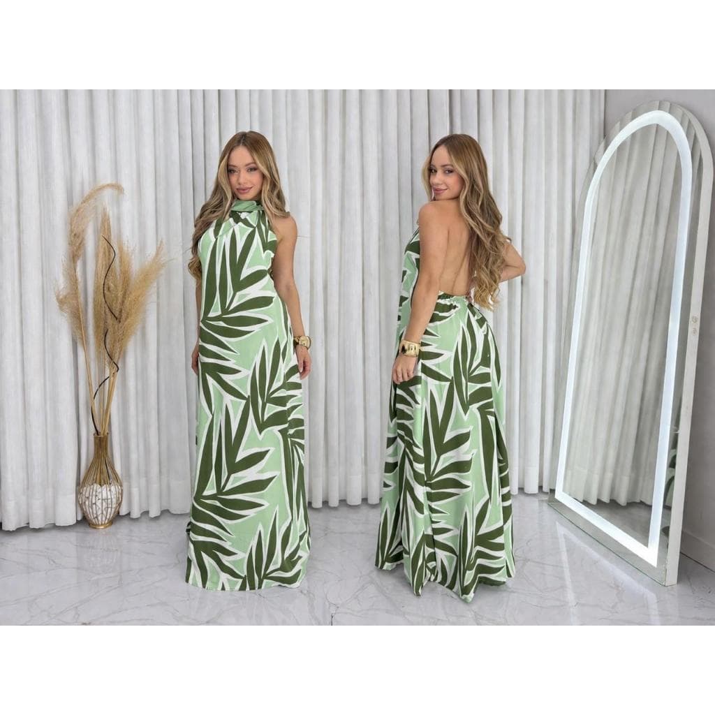 VESTIDO ESTAMPADO FRENTE UNICA GOLA ALTA LONGO