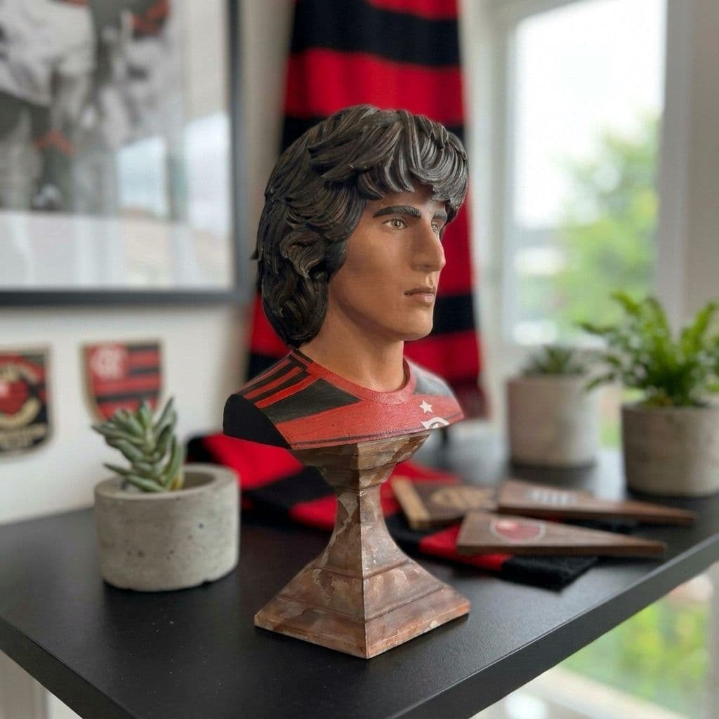 Busto Escultura Colecionável Ídolo Camisa 10 Futebol Rio de Janeiro Rei de Quintino Luxo Arte Decoração Premium 20cm