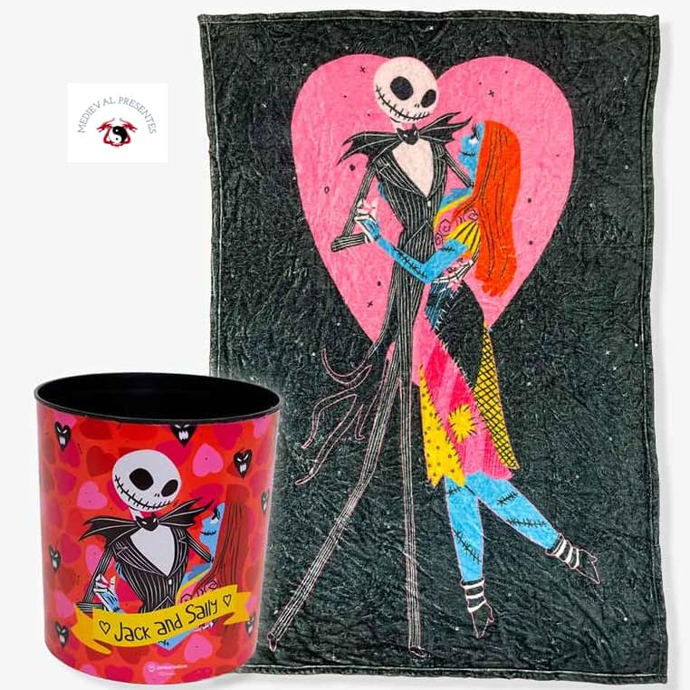 KIT JACK SKELLINGTON  MANTA + BALDE DE PIPOCA ORIGINAL ESTRANHO MUNDO DE JACK LICENCIADO DISNEY