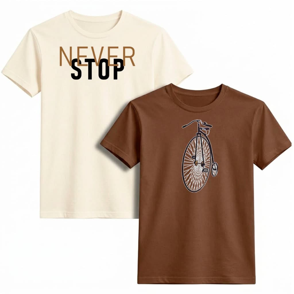 Kit 2 Camiseta Estampada Masculina 100% Algodão Never Stop e Bicicleta Moda Casual Dia a Dia Premium